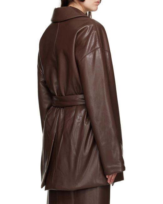 Nanushka Brown Belted Faux-Leather Blazer