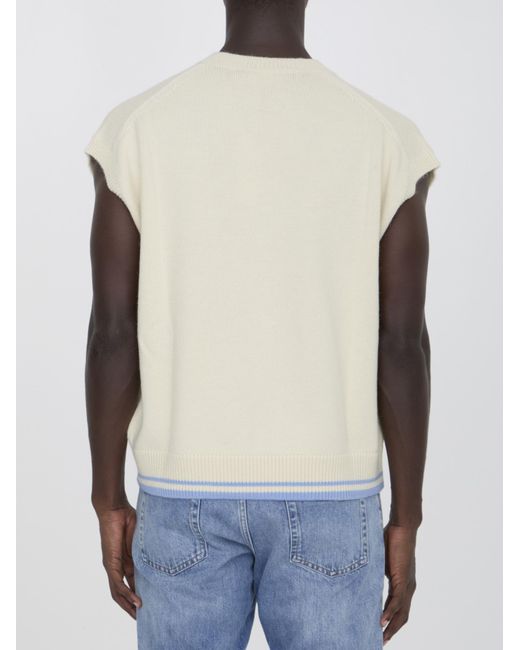 Dior White Homme Logo Embroidered V-Neck Vest for men