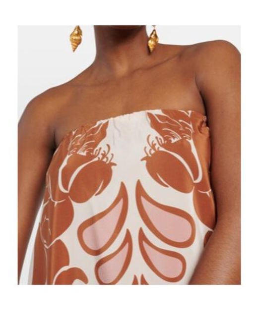 Adriana Degreas Natural Printed Strapless Silk Maxi Dress