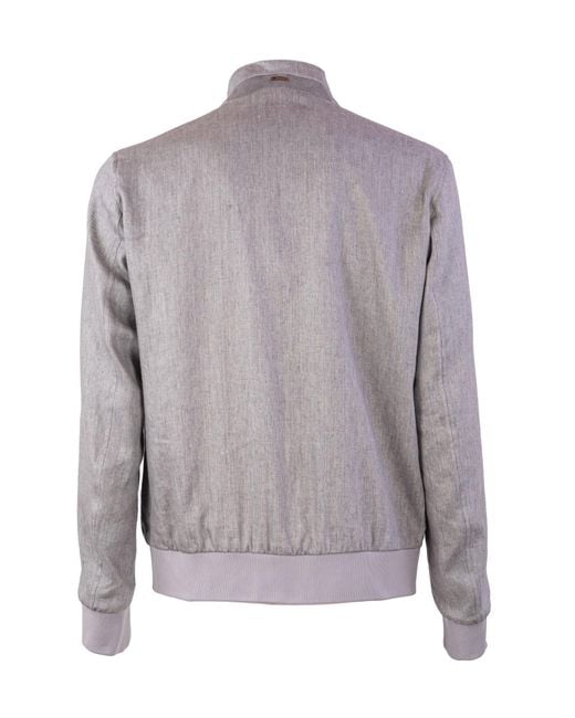 Herno Gray High-Neck Zipped Bomber Jacket for men
