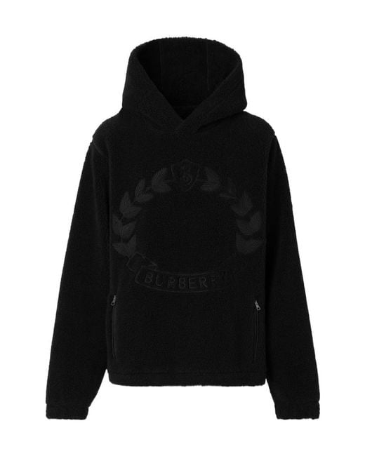 Burberry Black Logo Embroidered Teddy Hoodie for men