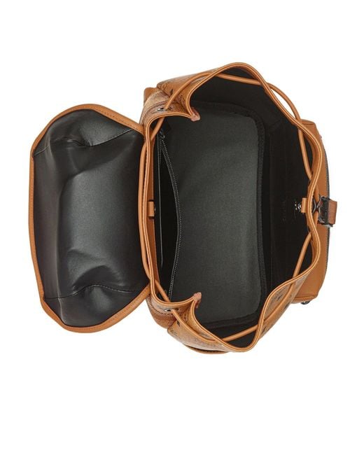 MCM Brown Monogram Printed Buckled Backpack