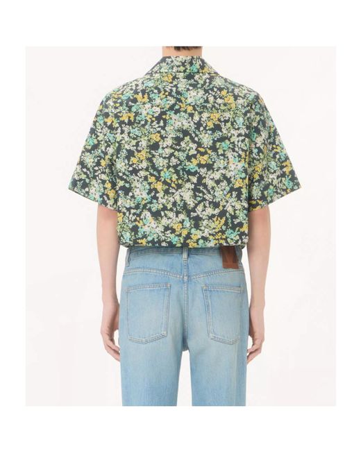 Valentino Green Papier Floral Printed Button-Up Bowling Shirt for men