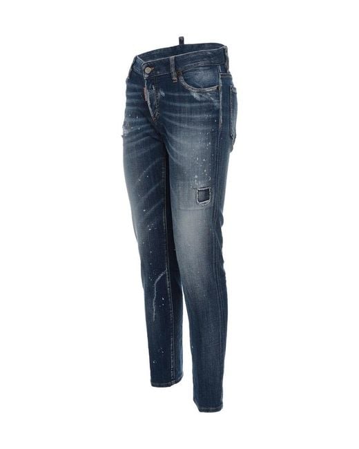DSquared² Blue Paint Splattered Skinny Jeans