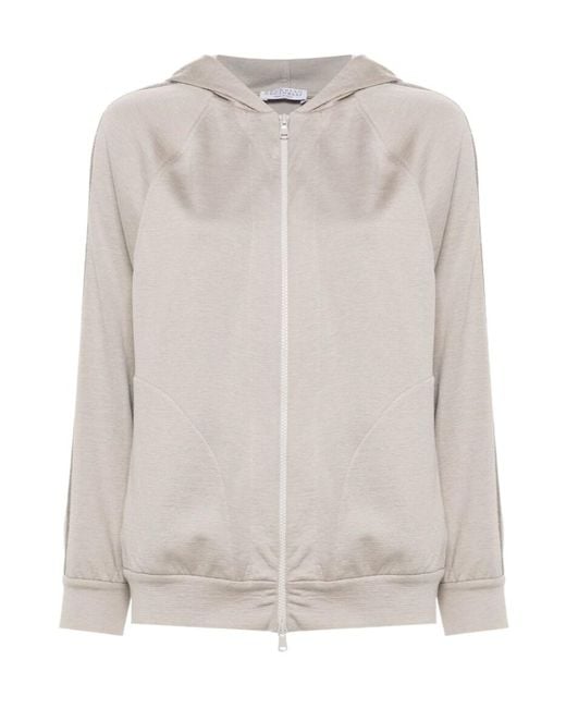 Brunello Cucinelli Gray Monile-Embellished Zipped Hoodie