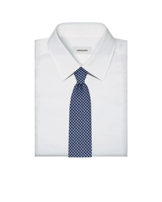 Ferragamo Blue Pegasus Print Silk Tie for men