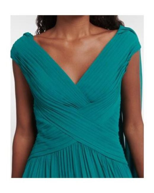 Elie Saab Green Caped Silk-Blend Gown