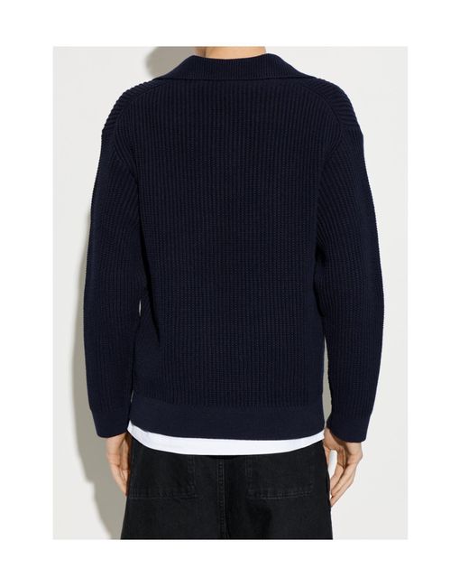 Maison Kitsuné Blue Logo-Embroidered V-Neck Sweater for men