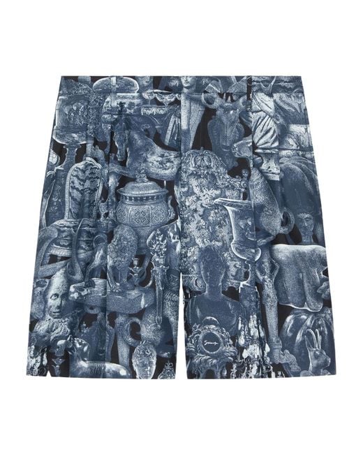 Givenchy Blue Silk Pleated Hubert Objects Shorts for men