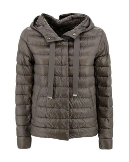 Herno Gray Quilted Hooded Drawstring Puffer Jacket