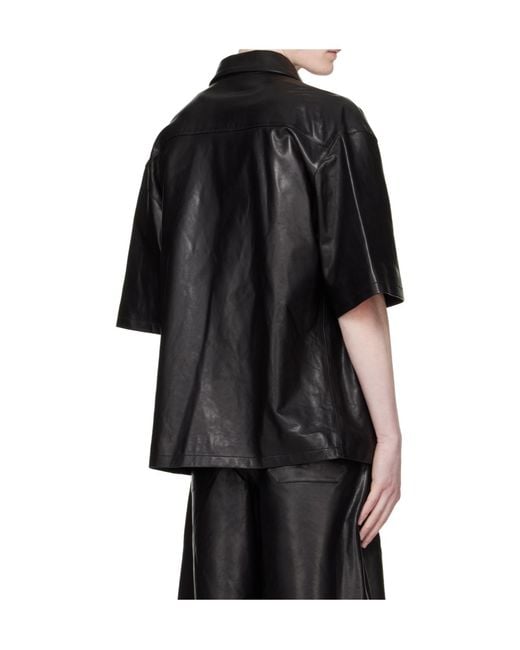 Amiri Black Ma Oversized Collared Leather Shirt for men