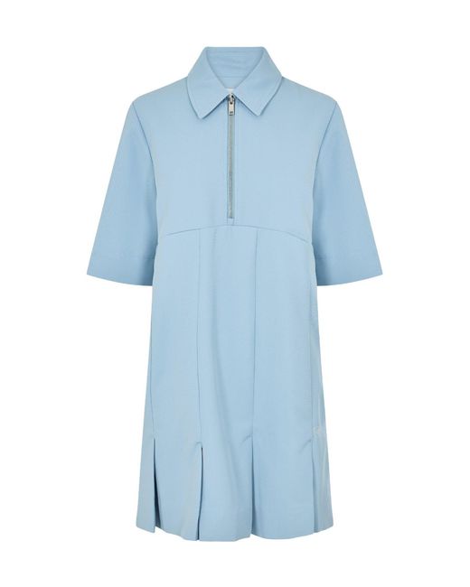 Ganni Blue Zip Pleated A-Line Mini Dress