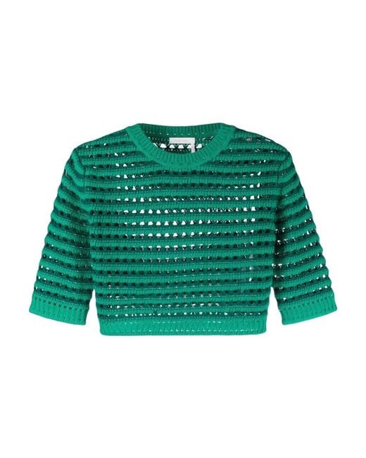 See By Chloé Green Honeycomb Knit Crop Top