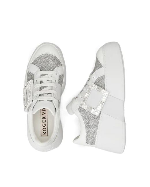 Roger Vivier White Embellished Lace-Up Sneakers