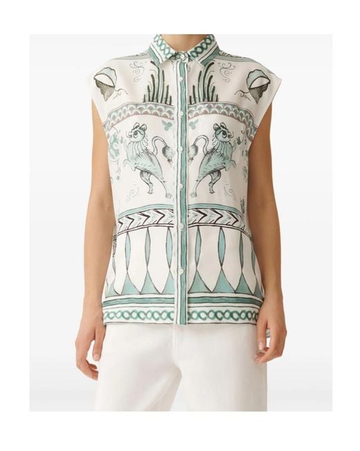Fabiana Filippi Gray Printed Satin Twill T-Shirt