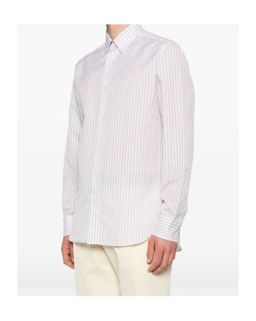 Brioni White Hidden Bd Striped Shirt for men