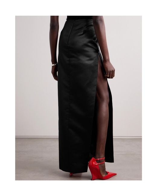 David Koma Black Floral-Print Duchesse-Satin Maxi Skirt