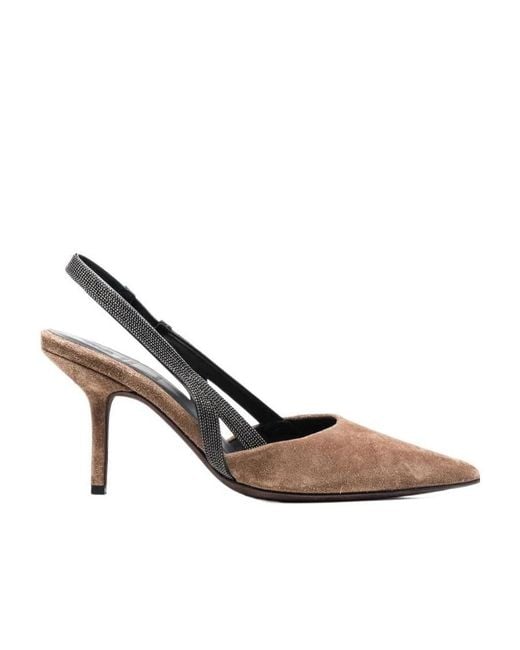 Brunello Cucinelli Brown Pointed Suede Pumps