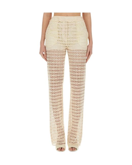 Alysi Natural Macrame Straight-Leg Semi-Sheer Trousers