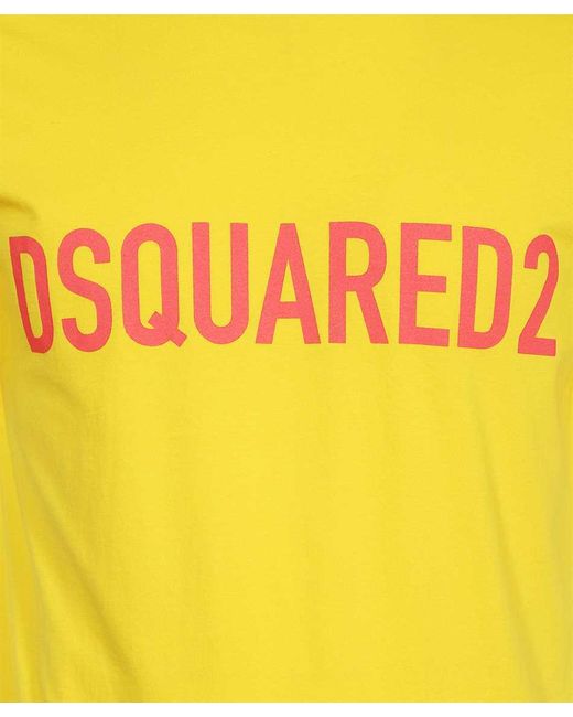 DSquared² Yellow Logo Printed Crewneck T-Shirt for men
