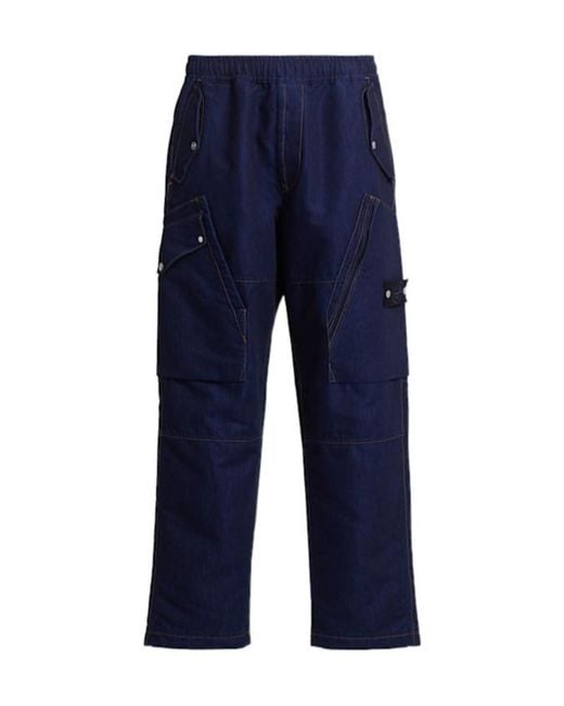 Stone Island Blue Elastic Waist Casual Pants for men