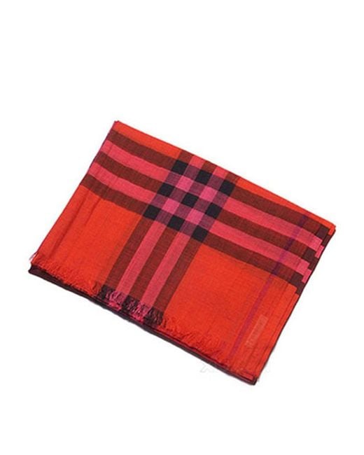 Burberry Red Checked Wool Scarf