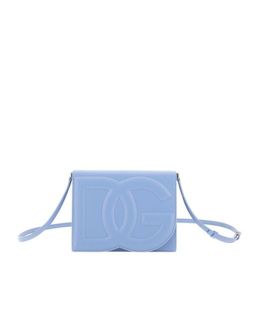 Dolce & Gabbana Blue Logo Embossed Foldover Top Crossbody Bag