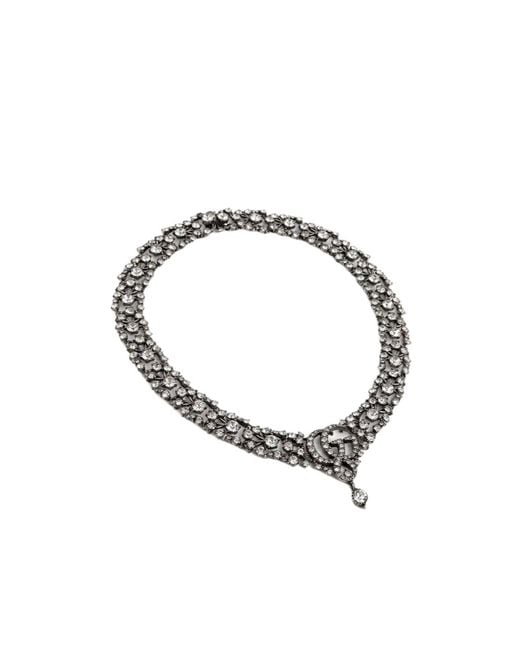 Gucci Metallic Gg Marmont Crystal Choker Necklace