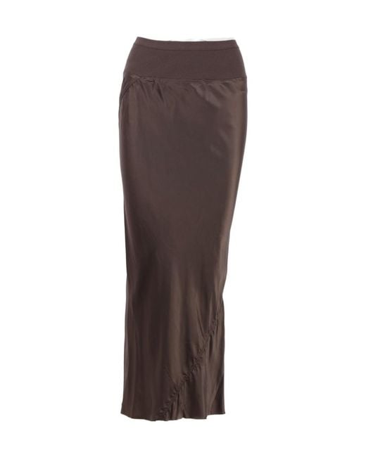 Rick Owens Brown Ribbed Gathered Maxi Skirt