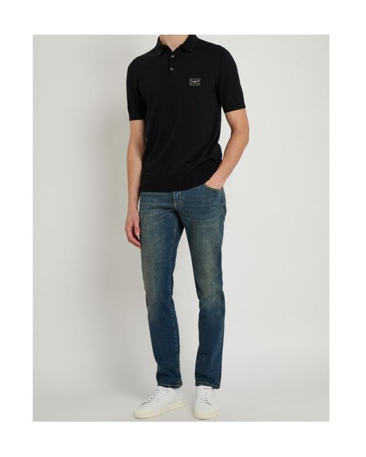 Dolce & Gabbana Black Wool Short-Sleeved Polo Shirt for men