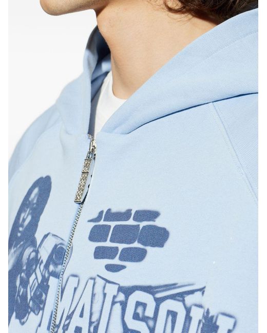 PDF CHANNEL Blue Pdf Graphic Zip-Up Hoodie for men
