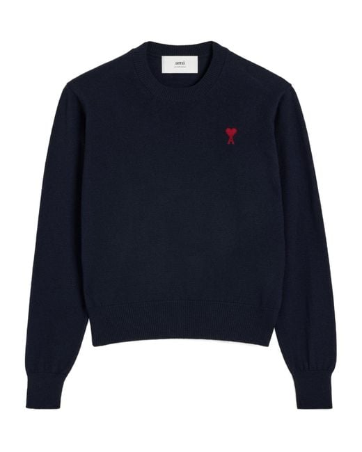 AMI Blue Ami De Coeur Logo Embroidered Knit Jumper