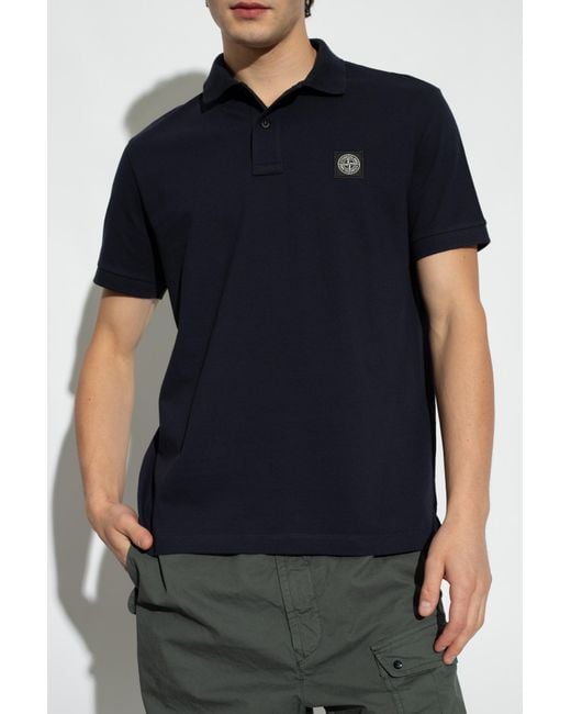 Stone Island Blue Logo Patch Short-Sleeved Polo Shirt for men