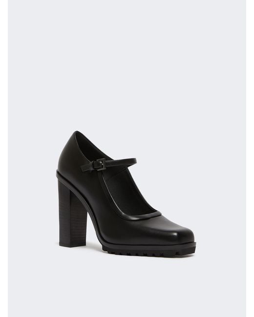 Max Mara Black Mary Buckle-Strap Block Heel Pumps
