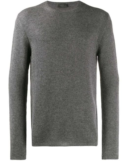 Prada Gray Cashmere Crew-Neck Sweater for men