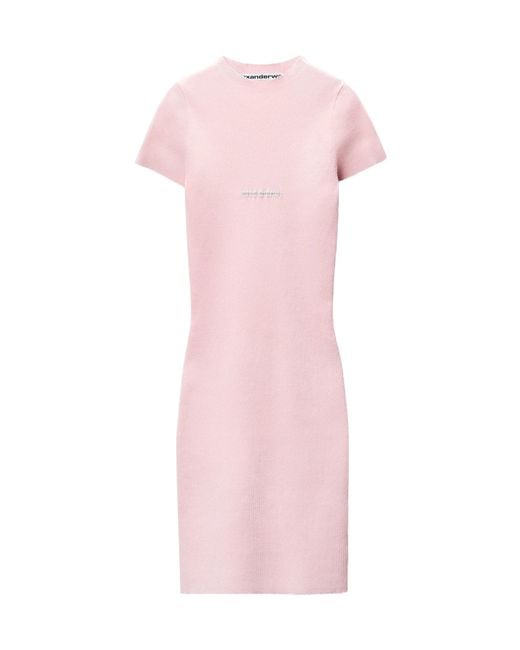Alexander Wang Pink Ribbed Logo Knitted Dress