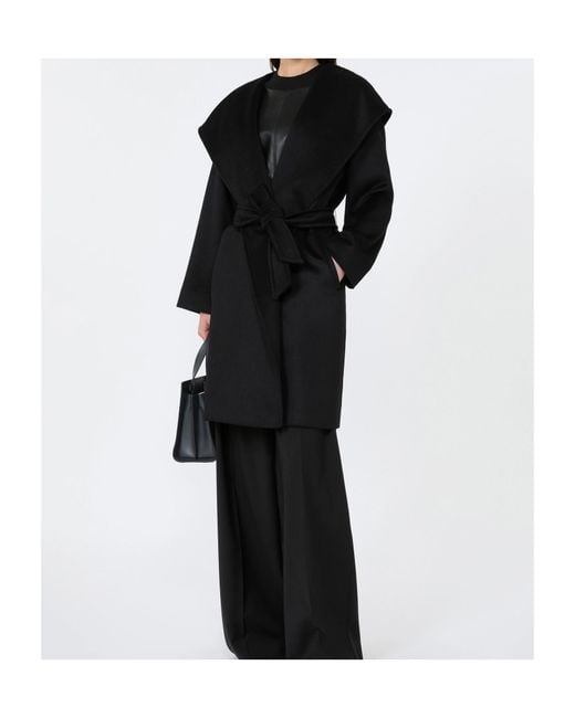 Max Mara Black Belted Hooded Coat