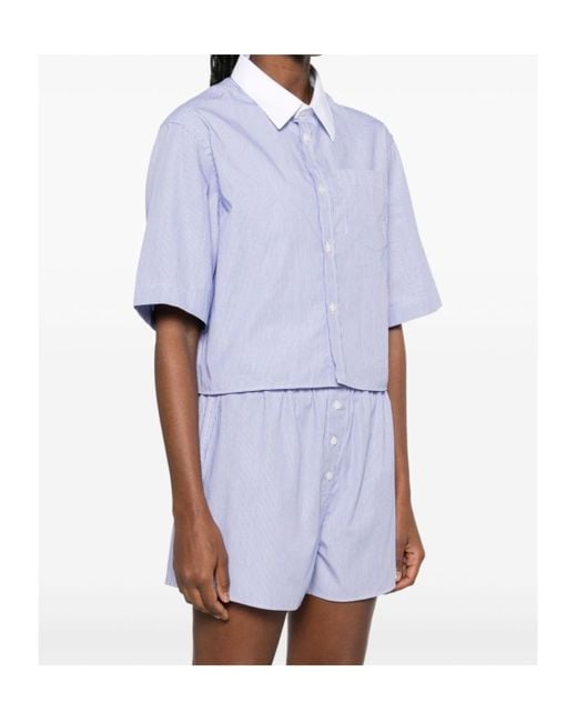 Sporty & Rich Blue Striped Cropped Shirt