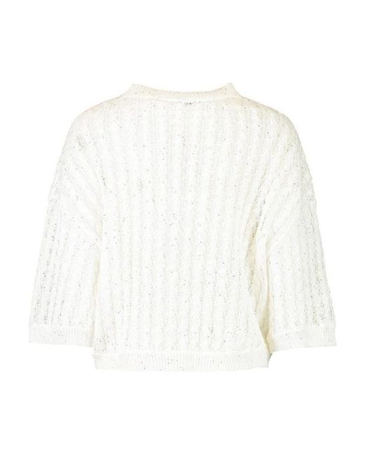 Brunello Cucinelli White Sequin-Embellished Knitted Cardigan