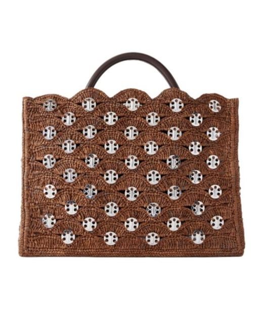 Rabanne Brown 1969 Disc-Embellished Raffia Tote Bag