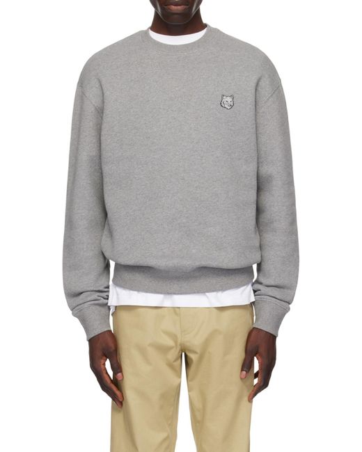 Maison Kitsuné Gray Maison Kitsuné Fox Head Patch Crewneck Sweatshirt for men