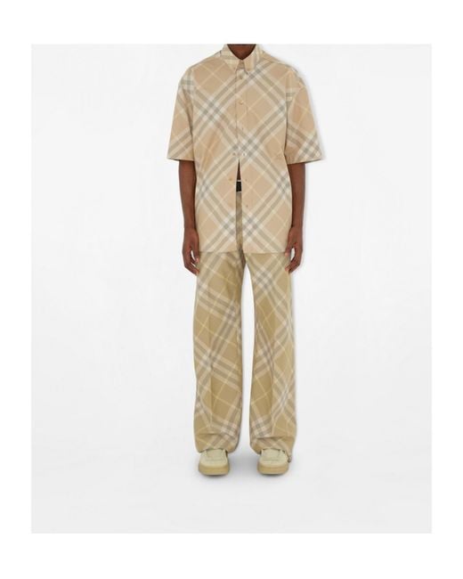 Burberry Natural Checkered Straight Hem Button-Down Shirt for men