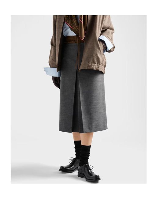 Prada Gray Rush Stitch Midi-Skirt