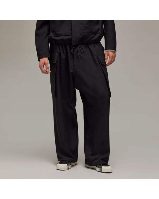 Y-3 Black Elasticated Waistband Drawstring Cargo Trousers for men