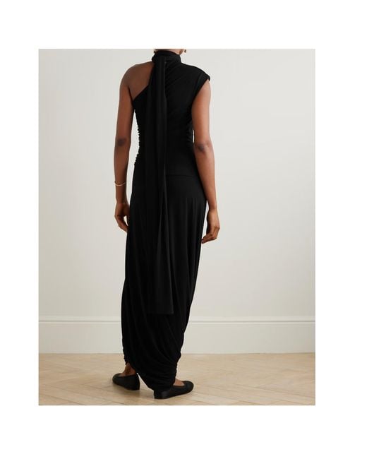 TOVE Black Liv One-Shoulder Ruched Crepe-Jersey Maxi Dress