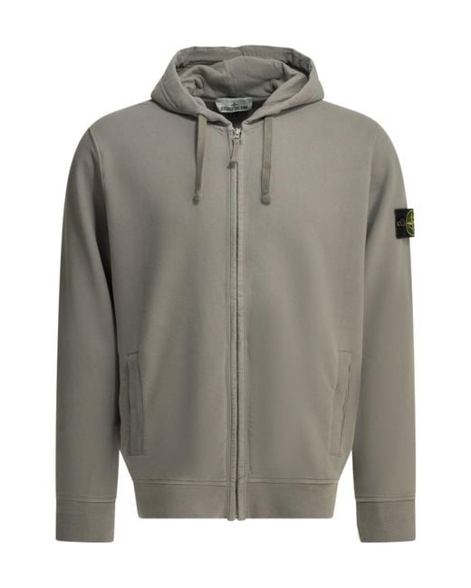 Stone Island Gray Hooded Sweatshirt With A Zipper for men