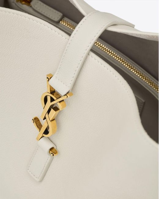 Saint Laurent White Le 5 À 7 Logo Plaque Large Shoulder Bag