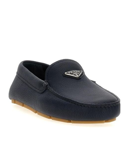 Prada Blue Logo Plaque Slip-On Loafers for men