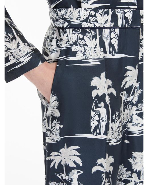 Max Mara Blue Printed Silk Cropped Trousers