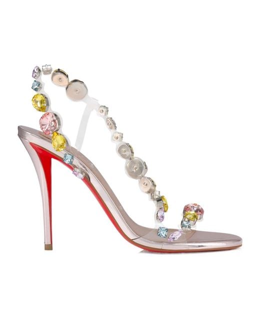 Christian Louboutin Pink Rosa Z Calf Leather Jewel-Detail Heeled Sandals 100